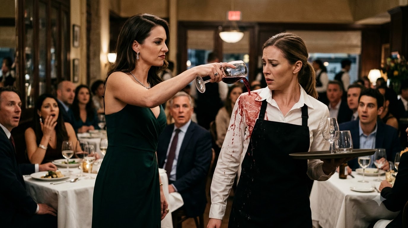 She Deliberately Poured Red Wine On The Woman She Used To Bully In School Because She Thought Her Former Classmate Had Grown Up To Become A Waitress.