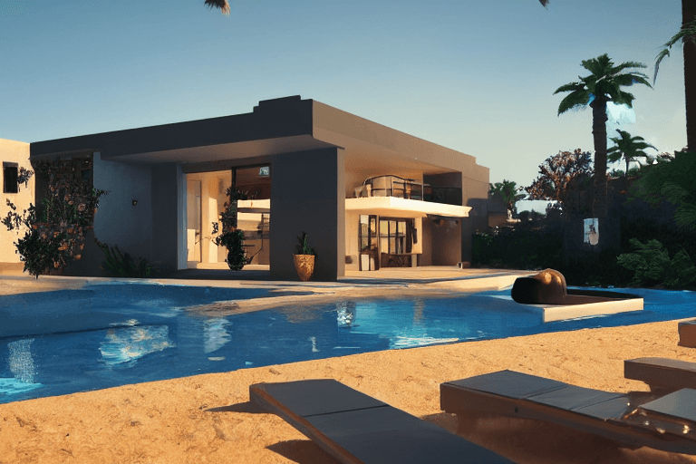 Villa moderna muy pequeña con galería comercial