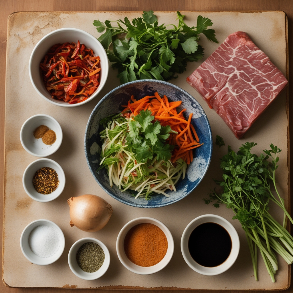 Ingredients for Korean-Inspired Kimchi Bulgogi Cheesestea - Easy Homemade Flavor Explosion