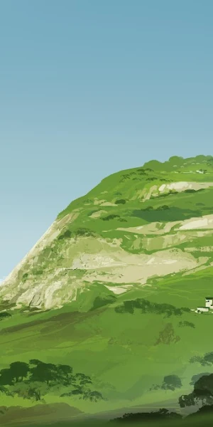 Green Landscape, Mountain Scenery, Digital Illustration, Nature Art 4K Wallpaper Background