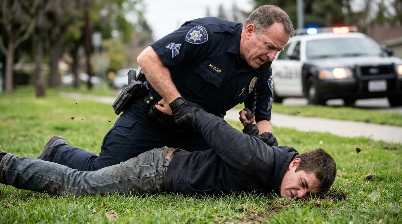 Sergeant Alan Mercer Drove Nineteen-Year-Old Jordan Ellis Face-First Into The Grass, Forcing His Right Arm Behind His Back