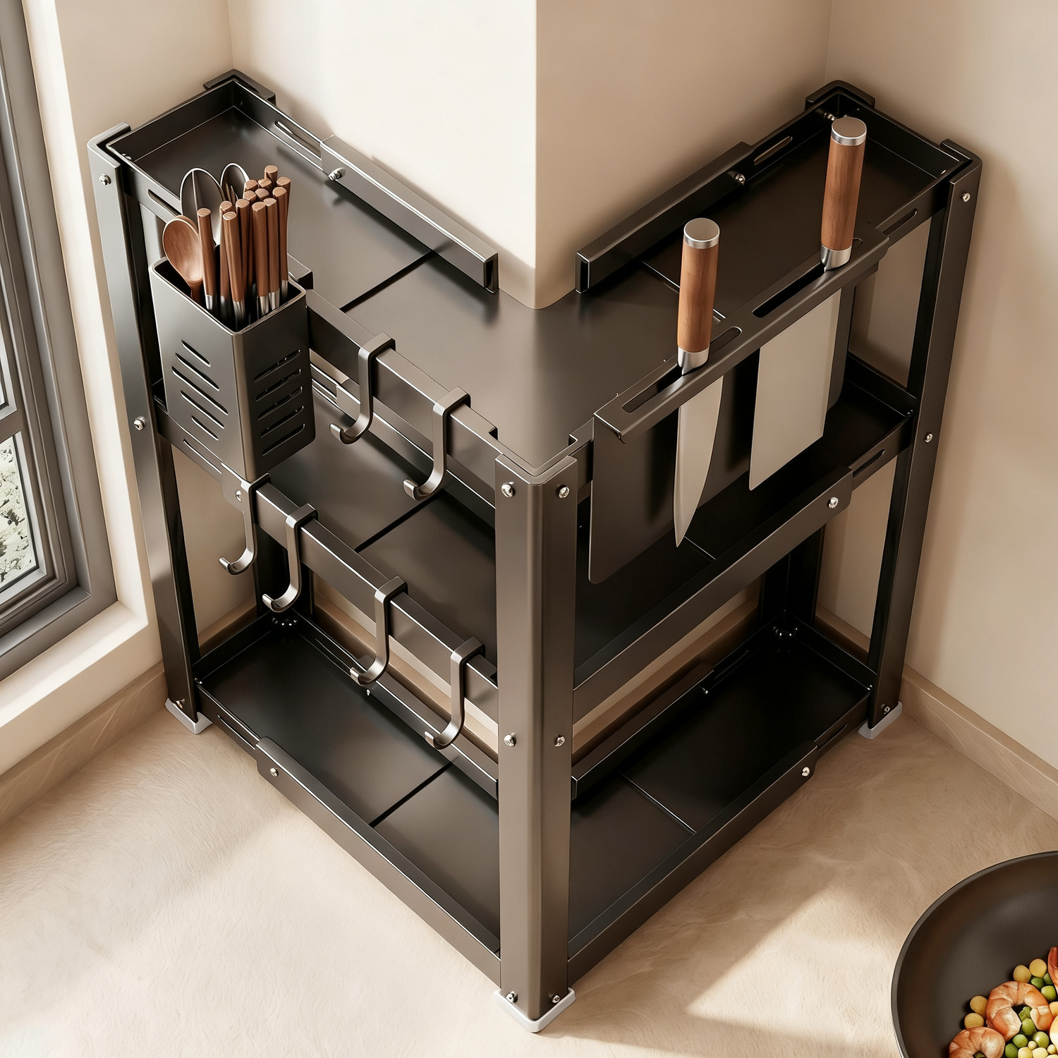 Wall shelf for kitchen, carbon steel, 2–3 levels