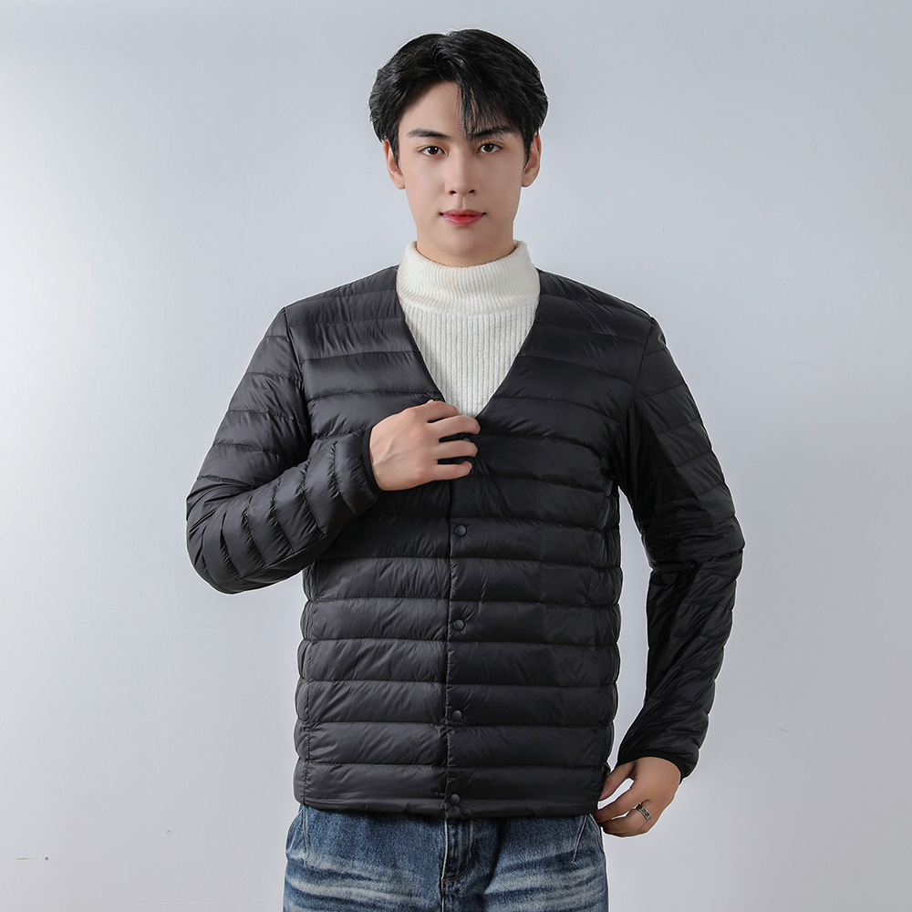 Lightweight men's down jacket, V-neck or round neck