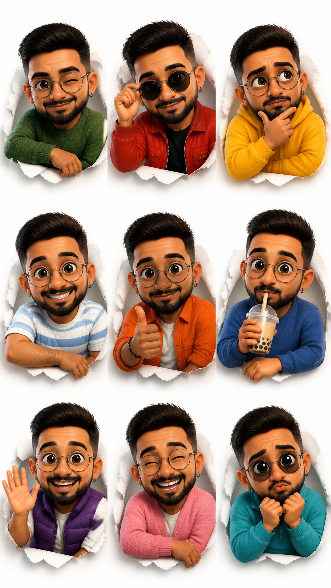 Hoja de expresiones faciales estilo Pixar 3D