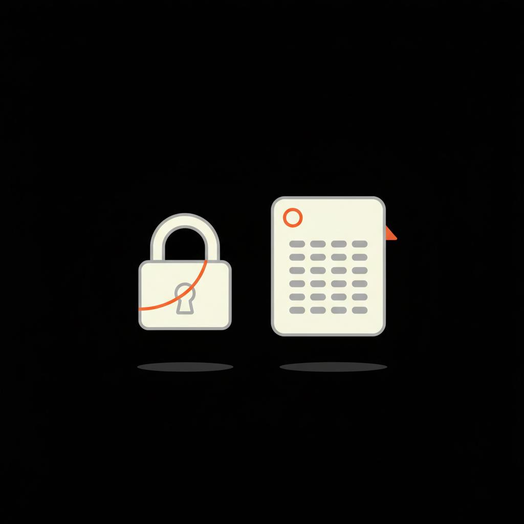 Flat vector infographic of a locked padlock and a backup-code sheet on a black background illustrating how to recover a single forgotten password