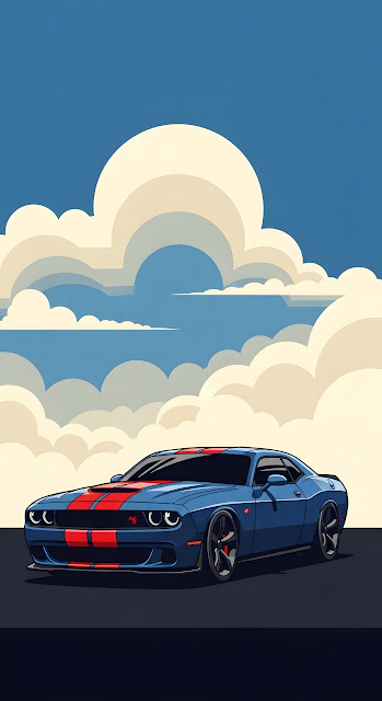 Stylized Vector Muscle Car with Racing Stripes - Free mobile Wallpaper