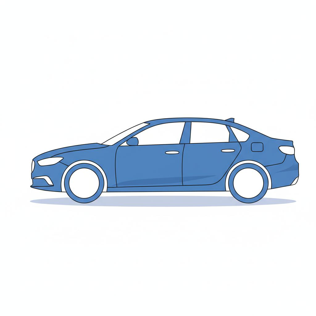 Minimalist vector illustration of a modern sedan representing honda accords for sale in blue and white CarFax Deals palette