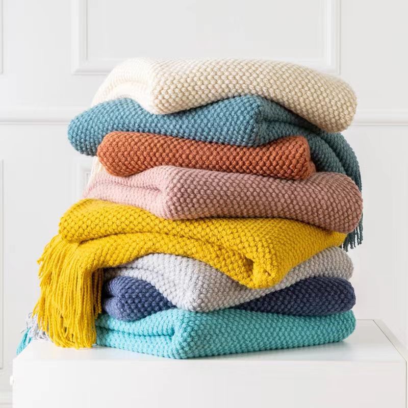 Modern knitted blanket with fringes, acrylic, 130x180cm or 130x230cm