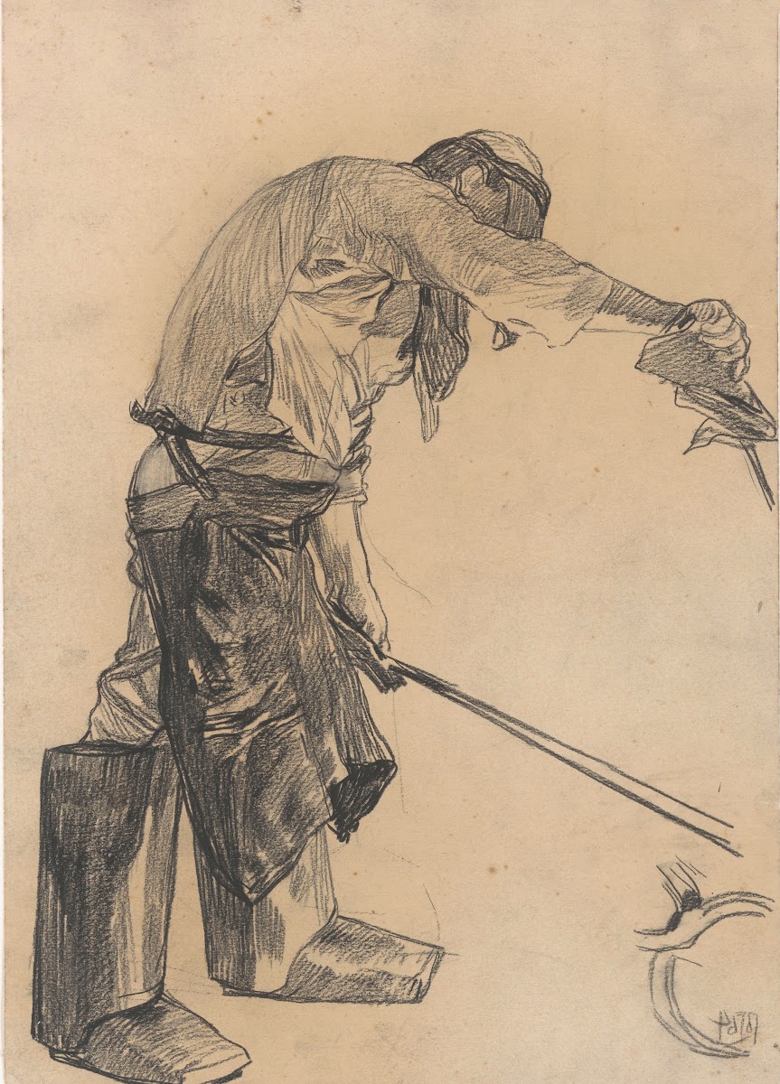 Arbeider in staalfabriek 19th century