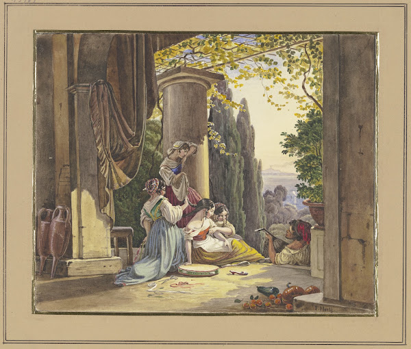 Italienische Terrasse mit Mädchen und Lautenspieler
