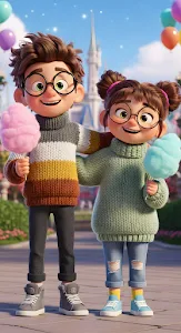 Cheerful 3D Animated Couple Holding Cotton Candy