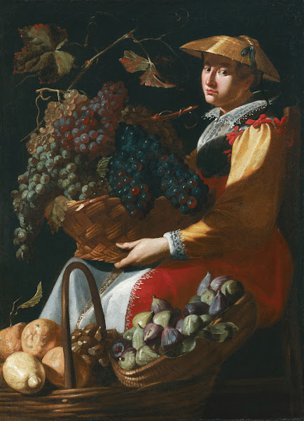 A Lady Selling Fruit Including Figs Lemons And Grapes