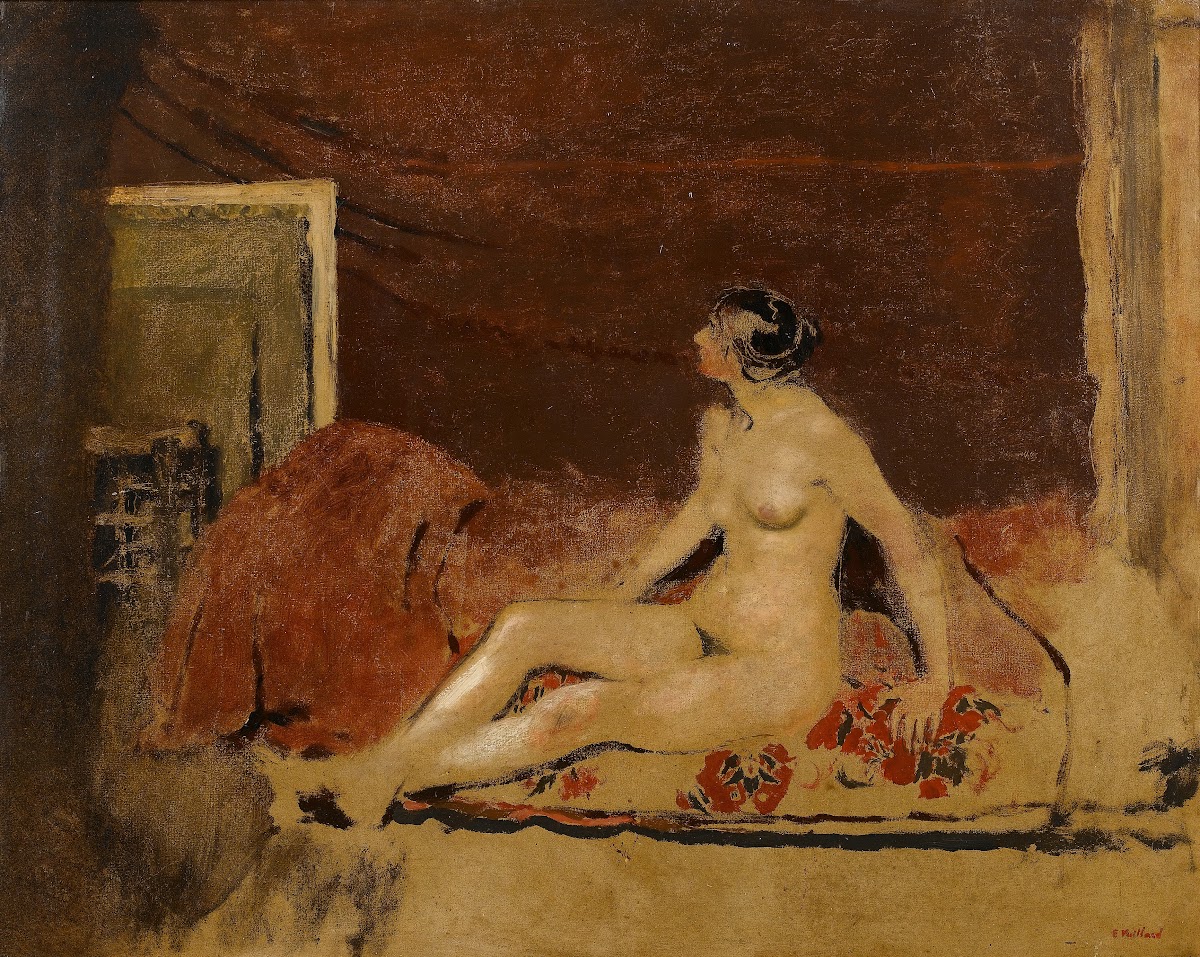 Nude on a Blanket with a Red Floral Pattern c1888