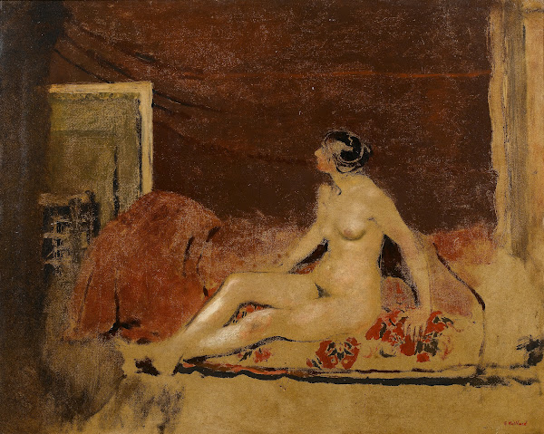Nude on a Blanket with a Red Floral Pattern c1888