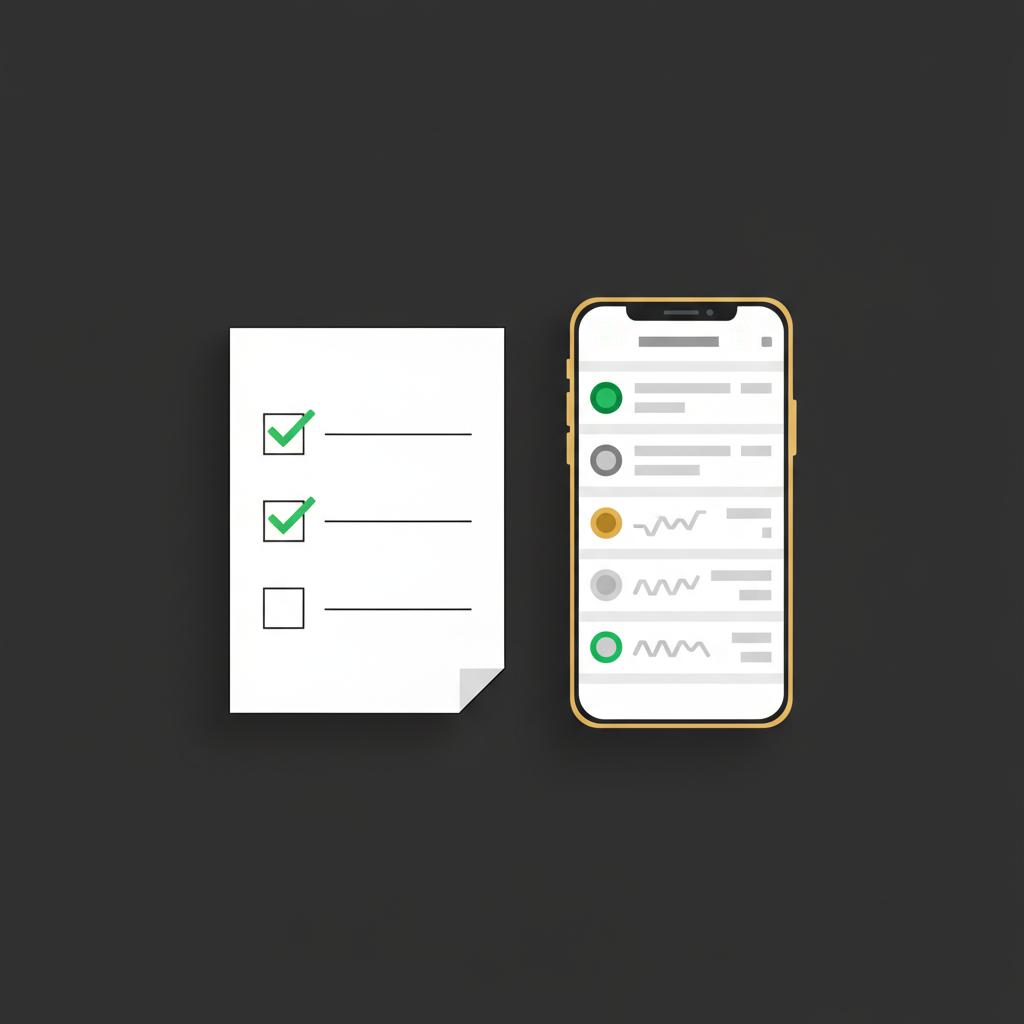 Minimal 2D vector checklist on a desk beside a smartphone showing a simplified transaction history illustration for make $100 a day trading cryptocurrency