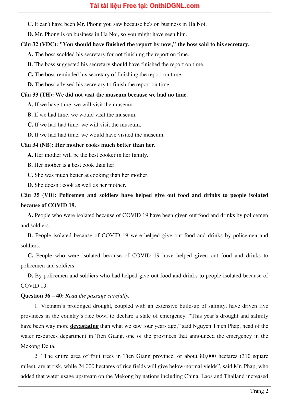 800 bài tập môn Tiếng Anh - Ôn thi ĐGNL ĐHQG TP HCM Phần 9