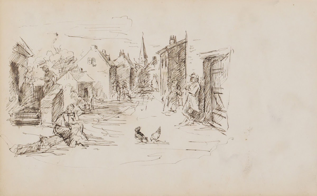 Dorpsstraat met figuren 1880
