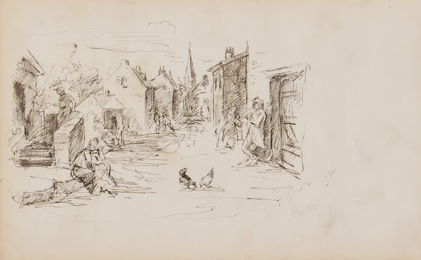 Dorpsstraat met figuren 1880
