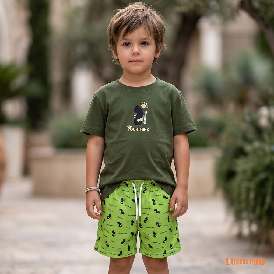 AOP Tong Ban Children's Short Sleeve+MEG Children's Beach Pants - Imitation Cotton