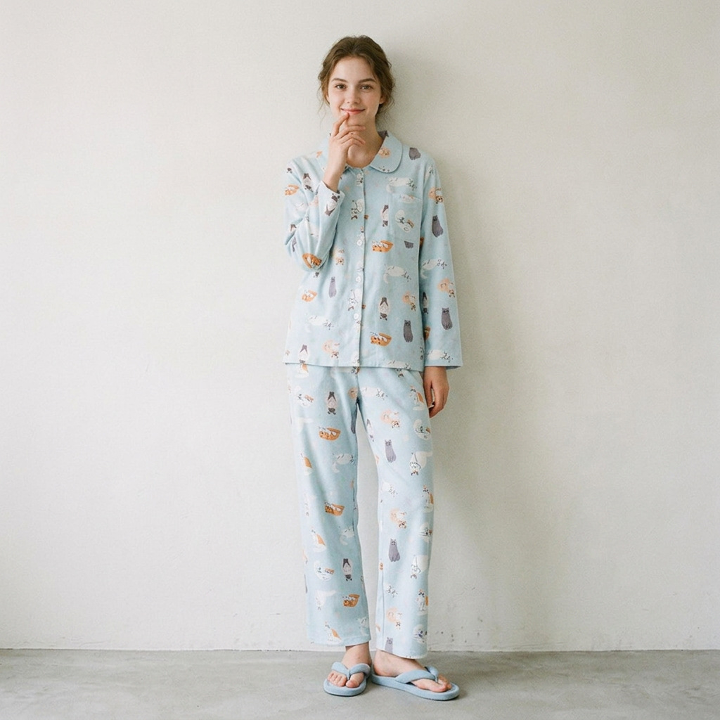 Women's Pajama Set, Cotton, with Light Fleece Lining