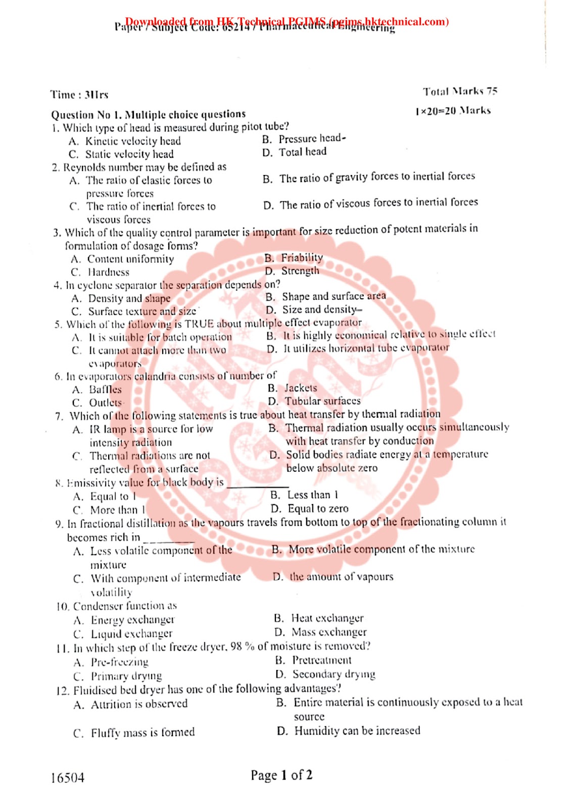 Pharmaceutical engineering 3rd Semester B.Pharmacy Previous Year's Question Paper,BP304T Pharmaceutical Engineering,BPharmacy,Previous Year's Question Papers,BPharm 3rd Semester,Sharada kadu - S.P.B.C.COP,