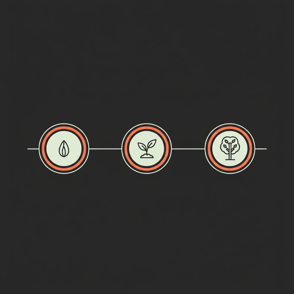 Minimal 2D vector 30/60/90 timeline infographic with seed, sprout, tree icons on black background using Social Success Hub brand colors — how many tweets a day to grow