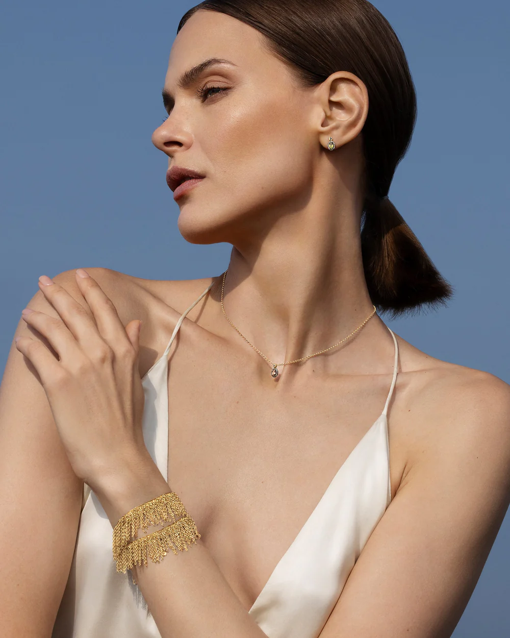 Позолоченный чокер-браслет с бахромой