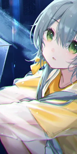 Cute Girl Under Blue Rain 5K Wallpaper Background