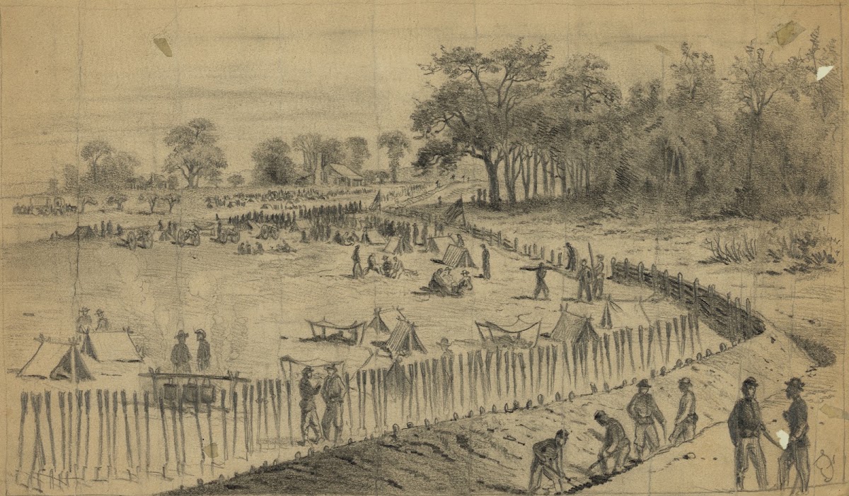 The battle of Cold Harbor throwing up breastworks 1864