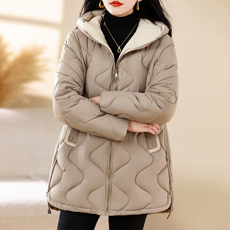 Women's Puffer Jacket, Mid-Length, Collarless
