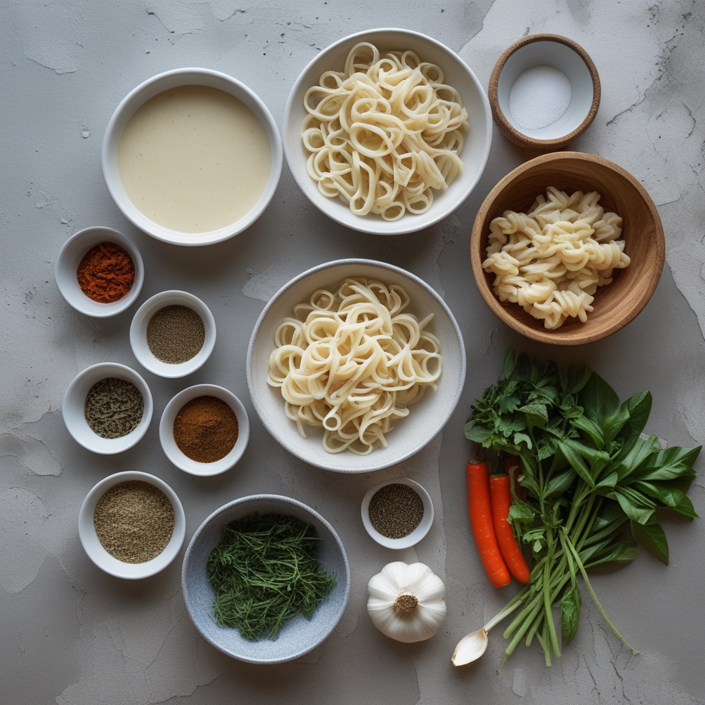Ingredients for One Pot Creamy Garlic Pasta – Easy & Quick Comfort Dinner