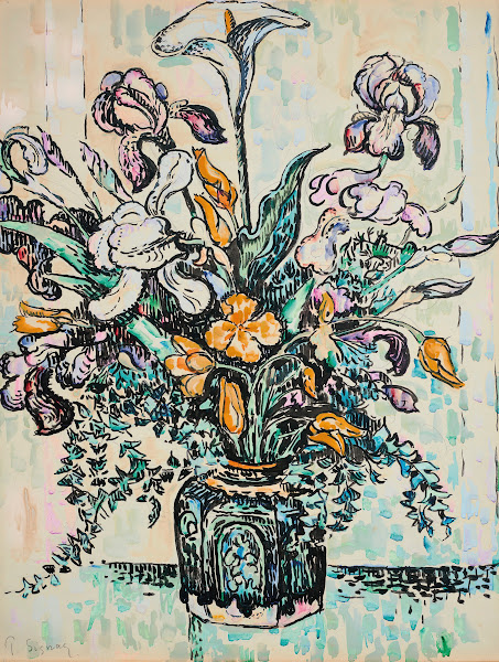 Bouquet iris arum tulipes dans un vase dAndré Metthey ca 1910