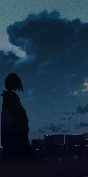 Anime Art, Twilight Sky, Cityscape Silhouette, Moody Aesthetic 4K Wallpaper Background