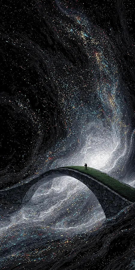 Lone Figure On Starry Bridge 2K iPhone Phone Wallpaper