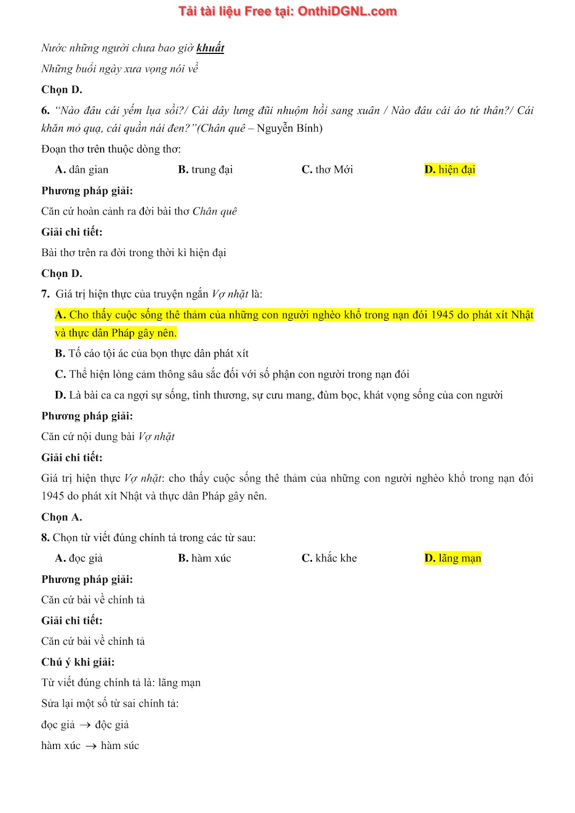 500 bài tập môn Ngữ Văn - Ôn thi ĐGNL ĐHQG TP HCM Phần 5