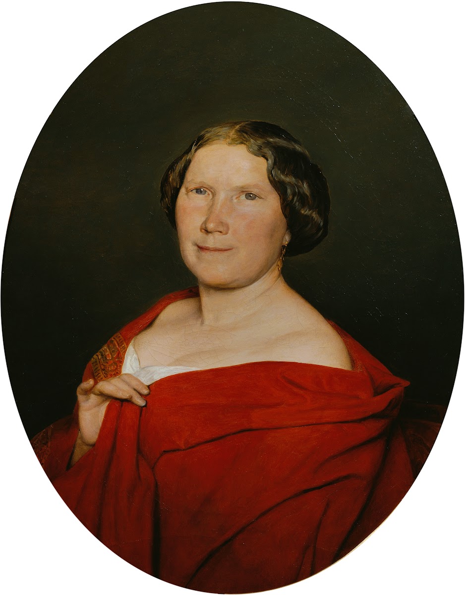 Frau mit lachsrotem Umhang 1861