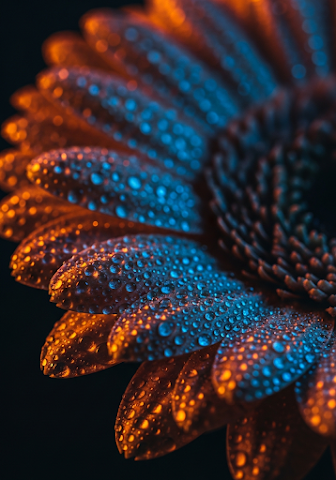 Macro Flower Water Drops Orange Glow