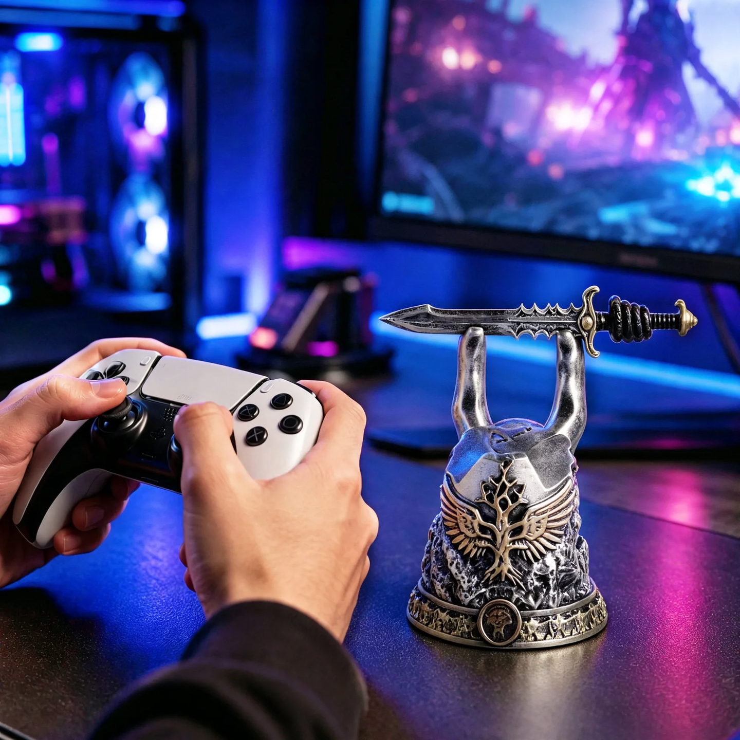 Gaming controller stand, hand-painted resin figure
