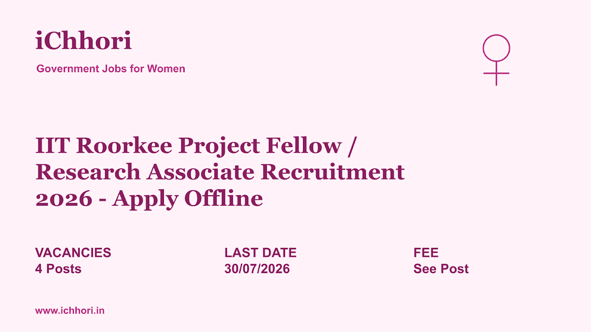 IIT Roorkee Project Fellow / Research Associate Recruitment 2026 - Apply Offline - iChhori