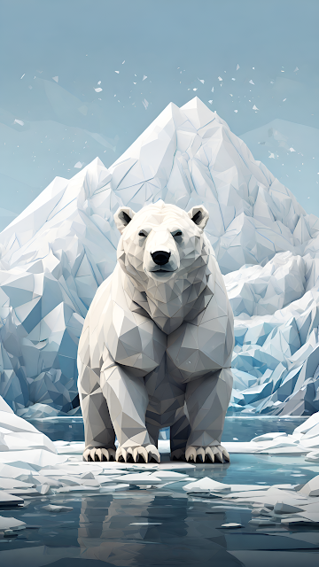 Geometric Polar Bear Arctic Glaciers Art - Free mobile Wallpaper
