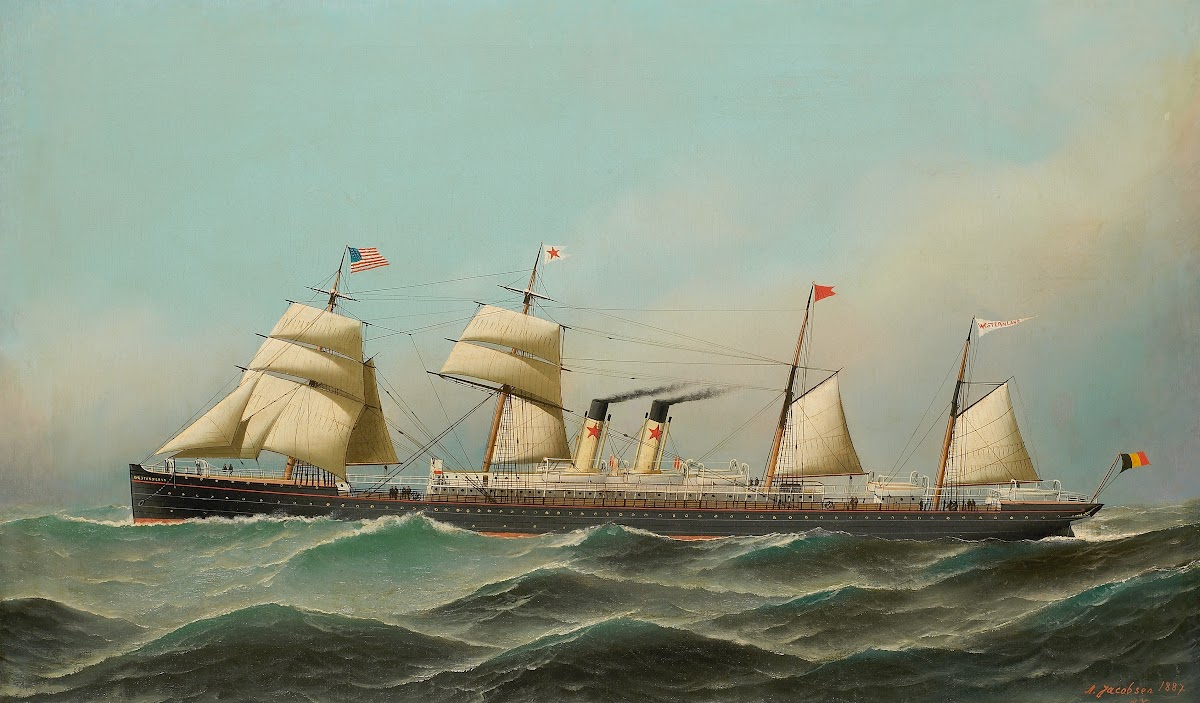 Het stoomschip met hulpzeilvermogen Westernland 1887