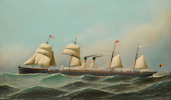 Het stoomschip met hulpzeilvermogen Westernland 1887