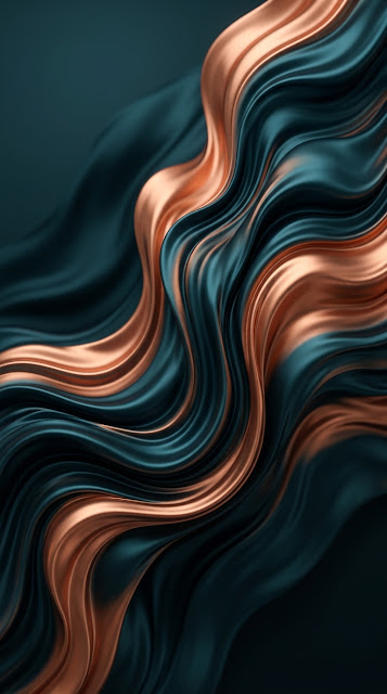 Abstract Flowing Liquid Waves in Teal and Copper - Free mobile Wallpaper