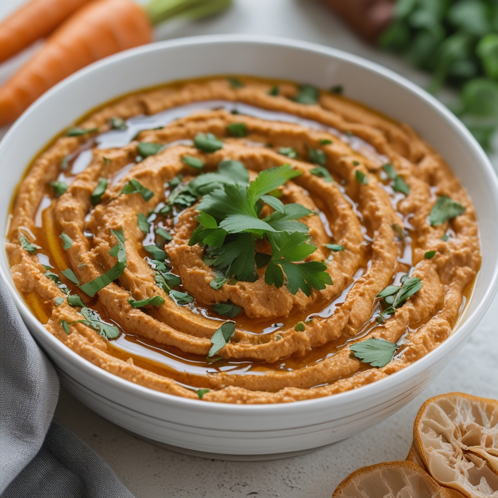 Final Spiced Carrot & Tahini Swirl Dip with Za'atar Pita Chips