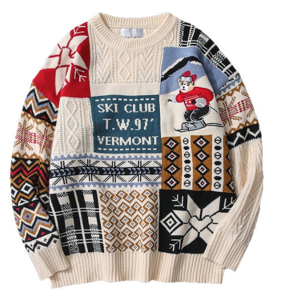 Quilted Knitted Pullover with Diamond Pattern