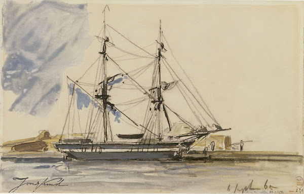 Bateau à voile accosté 1865