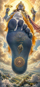 Sacred Foot of Lord Vishnu in Heavenly Cloudscape Wallpaper