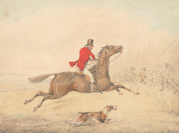 Rider on a Brown Horse About to Jump a Rail Fence to the Right