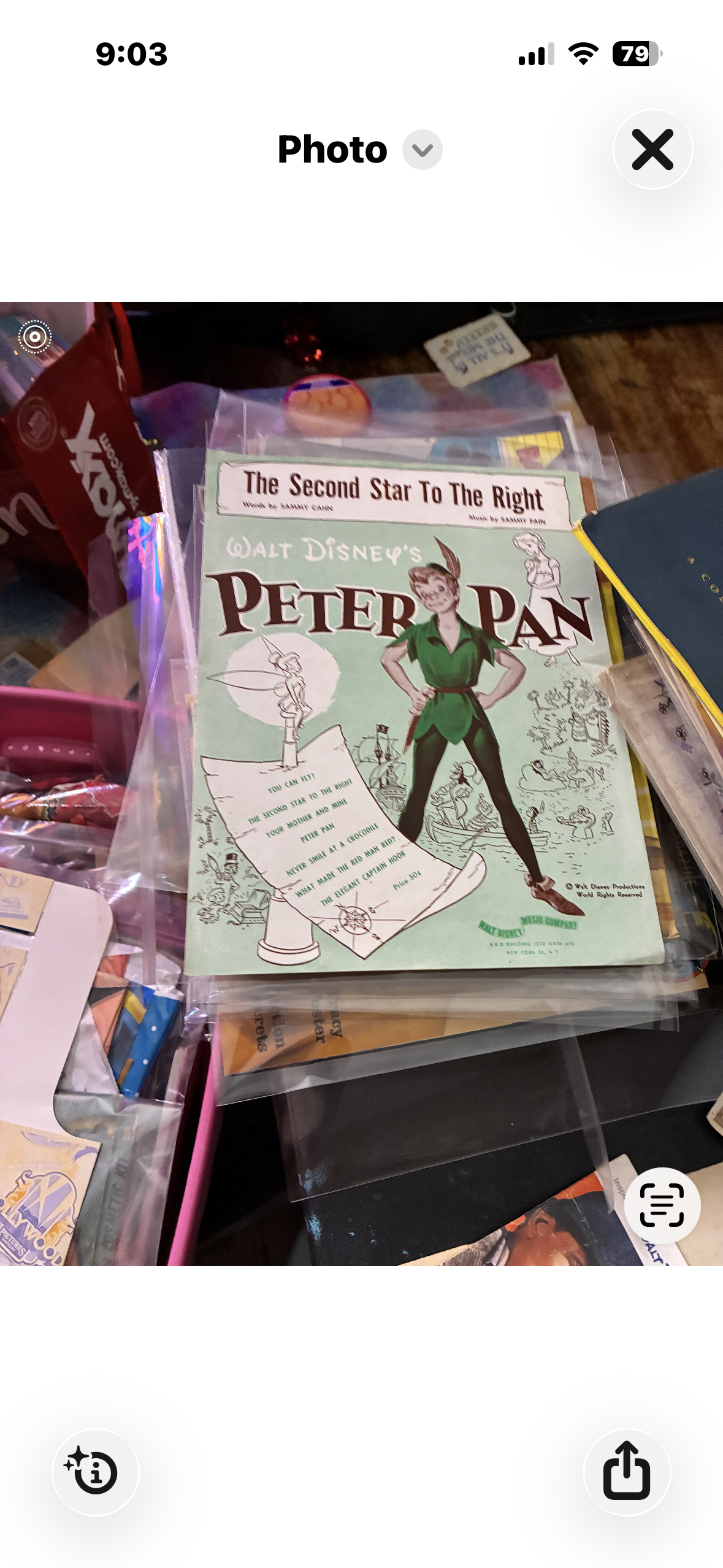 Vintage 1952 Walt Disney Music Company sheet music for The Second Star to the Right, featuring Peter Pan and Tinker Bell cover illustrations