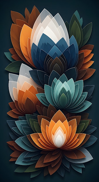 Earthy Tones Abstract Layered Lotus Flower Pattern Design - Free mobile Wallpaper